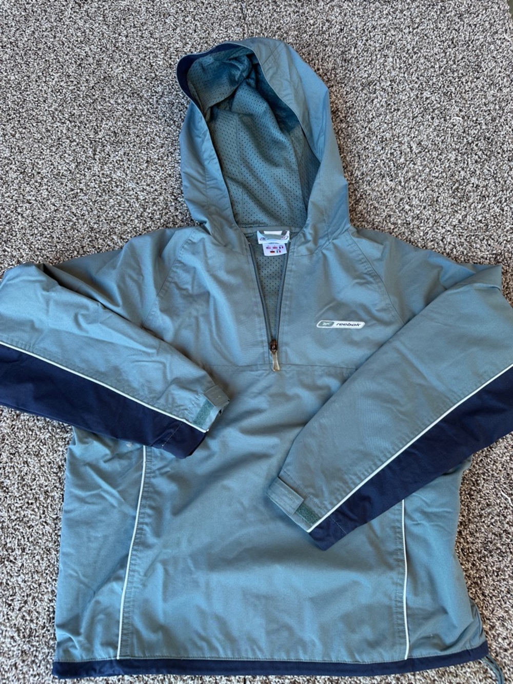 Y2K Reebok Blue Hooded Half-Zip Windbreaker with Navy Accents